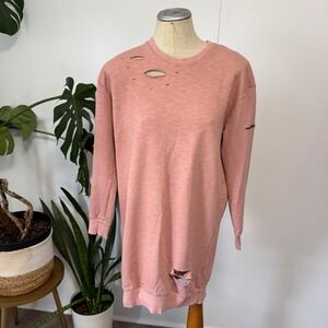 Maniere De Voir Pink Distressed Sweatshirt Dress Womens Small Long Sleeve